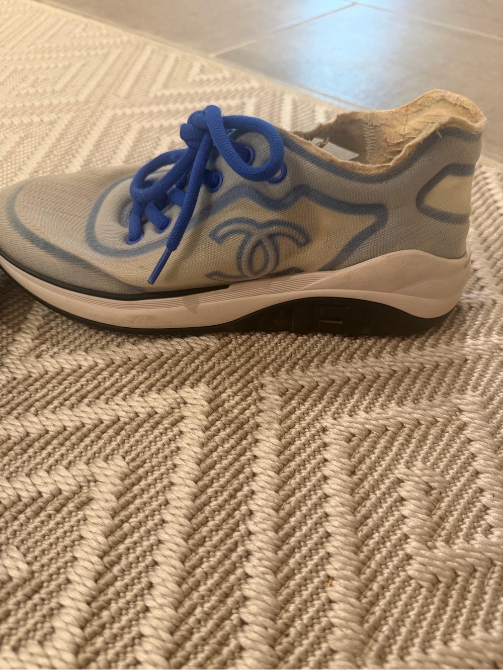 CHANEL Calfskin Mesh Lycra Women’s Logo Sneakers - Picture 7 of 11